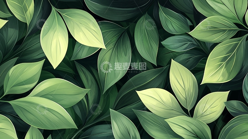 高清大图下载【趣麦麦图】翠绿叶片密集图案背景