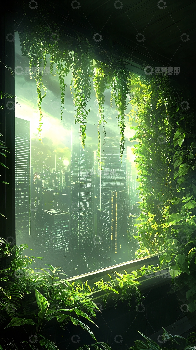 高清大图下载【趣麦麦图】绿色植物覆盖的城市景观