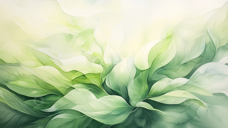 高清大图下载【趣麦麦图】清新绿色叶片水彩背景