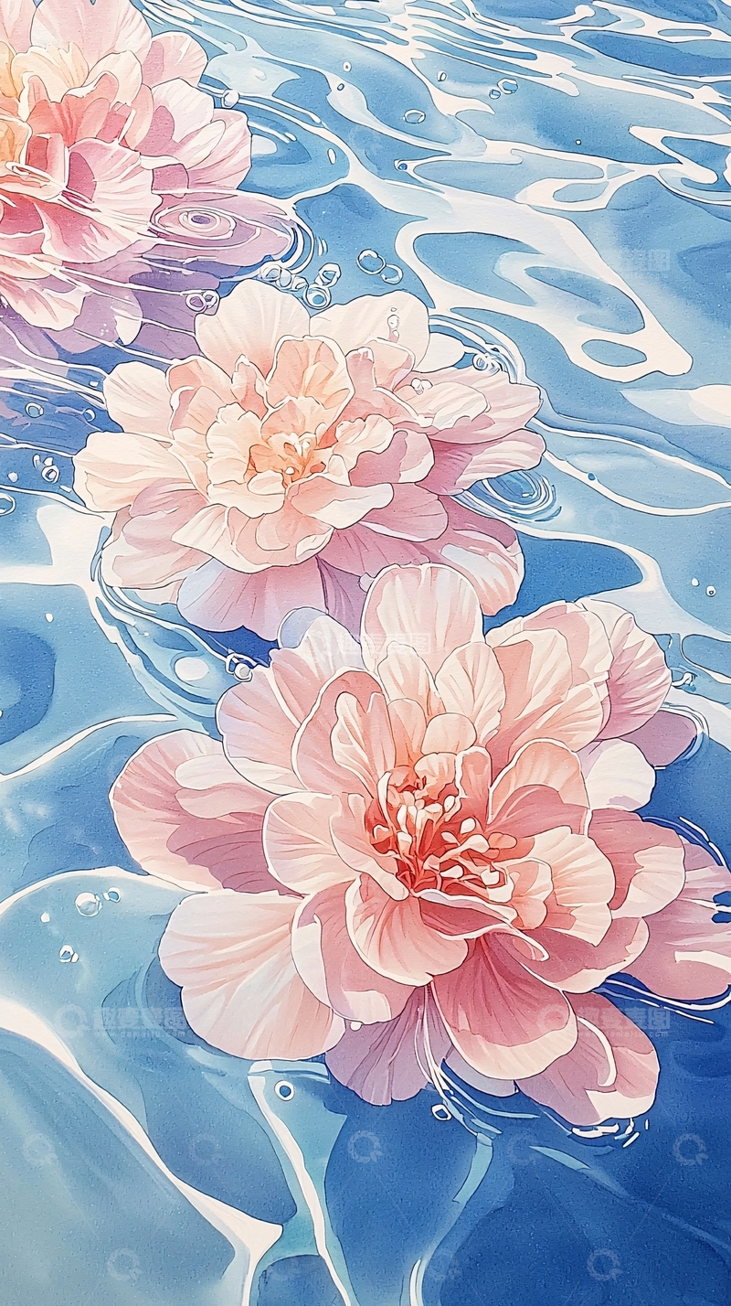 高清大图下载【趣麦麦图】水面漂浮粉色花朵