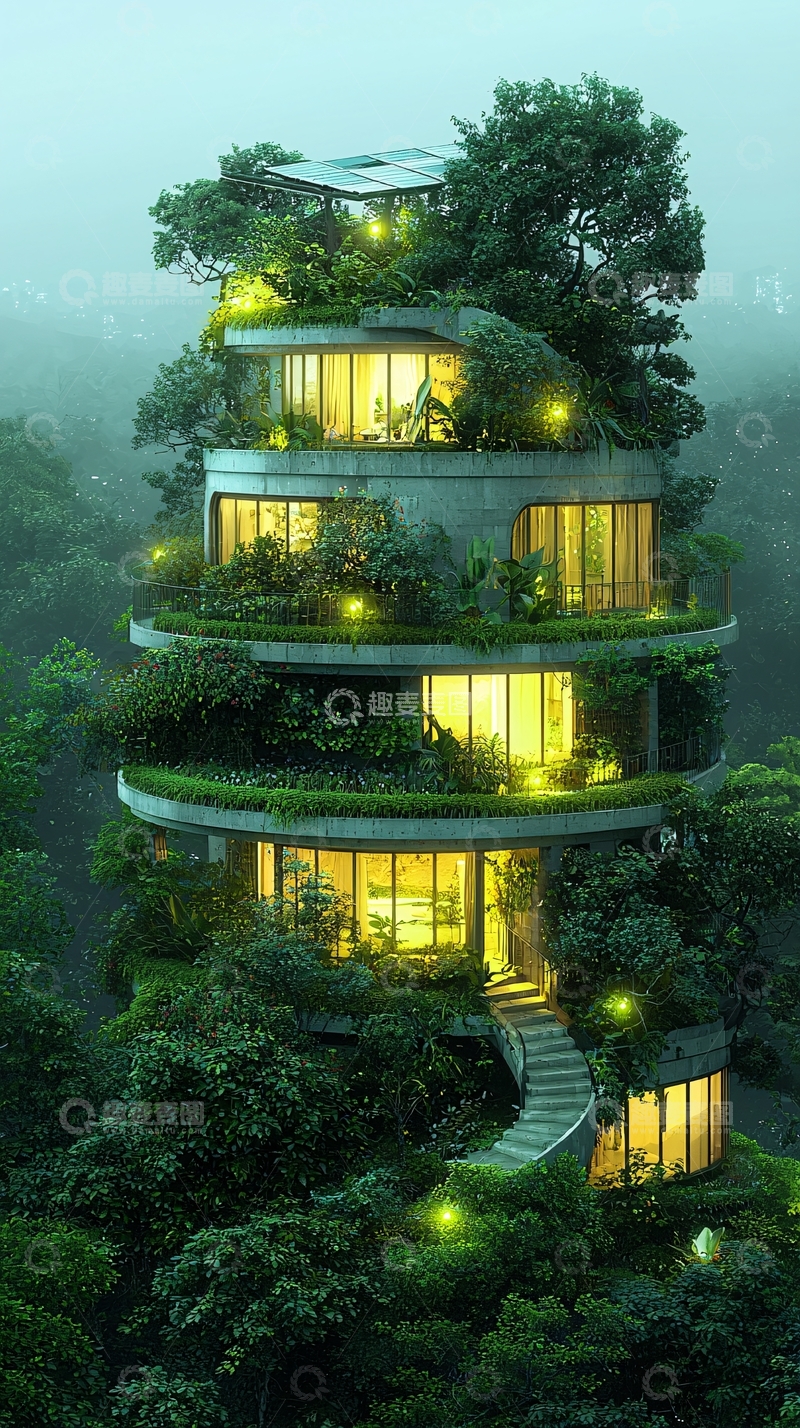 高清大图下载【趣麦麦图】绿色环绕的螺旋住宅