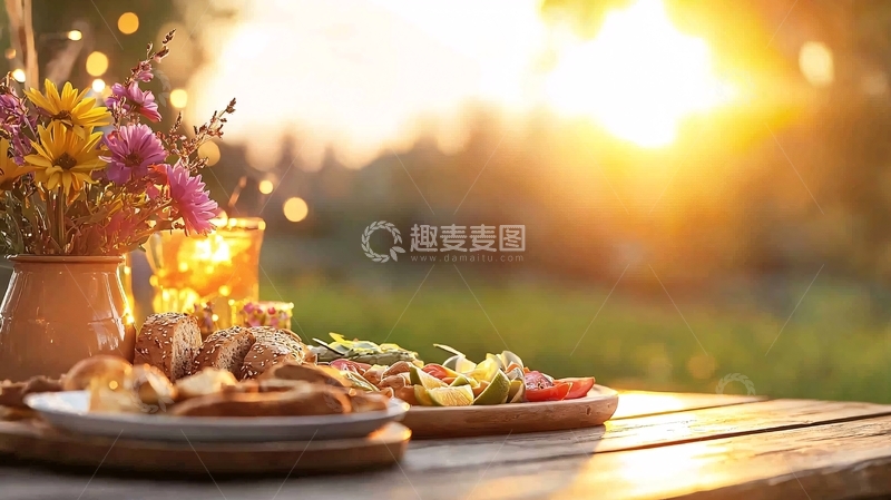 高清大图下载【趣麦麦图】户外餐桌美食与阳光