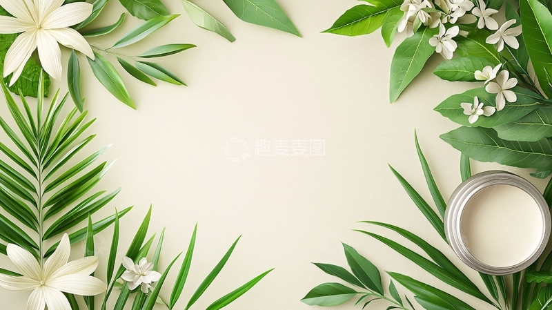 高清大图下载【趣麦麦图】植物花卉叶片环绕的框架