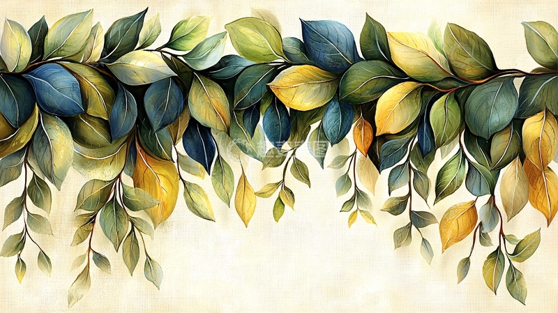 高清大图下载【趣麦麦图】手绘树叶装饰条