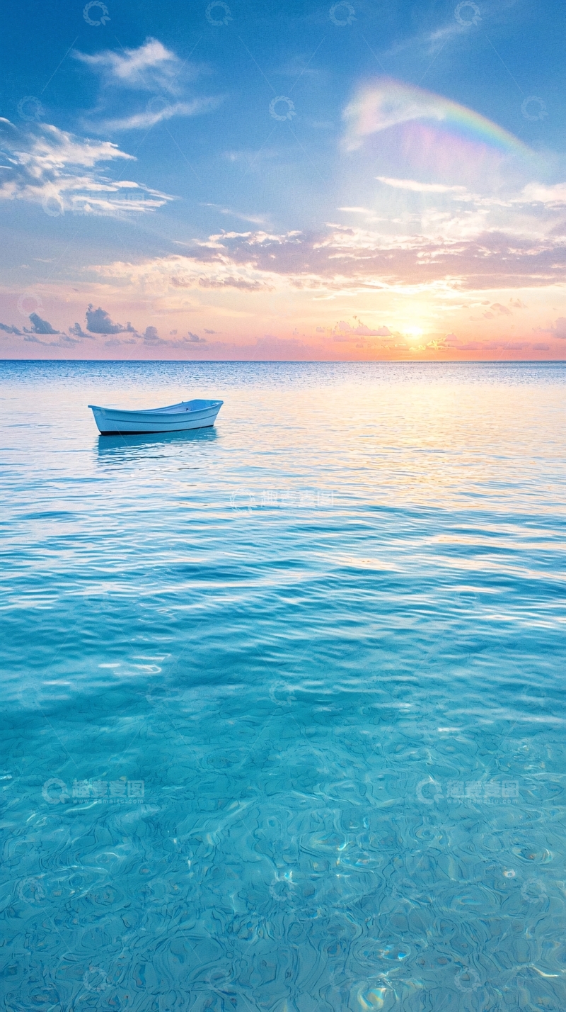 高清大图下载【趣麦麦图】宁静海面上的小船