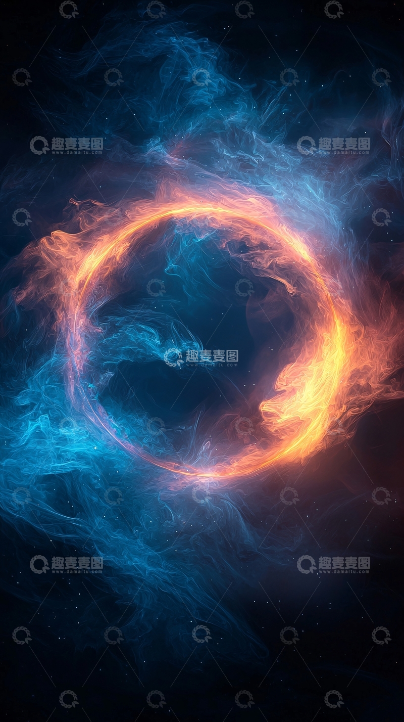 高清大图下载【趣麦麦图】蓝橙色光圈在烟雾中