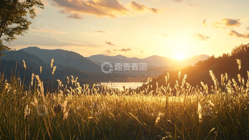 高清大图下载【趣麦麦图】田野日落的金色光辉