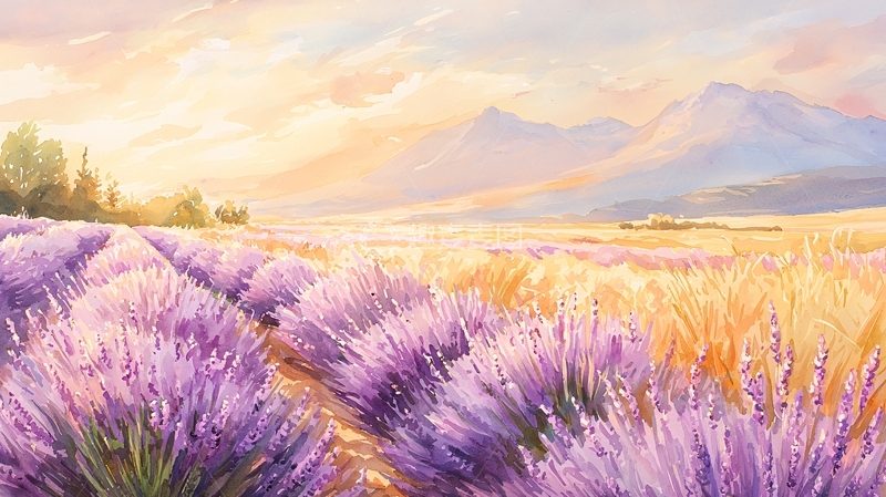 高清大图下载【趣麦麦图】薰衣草田野山景日出
