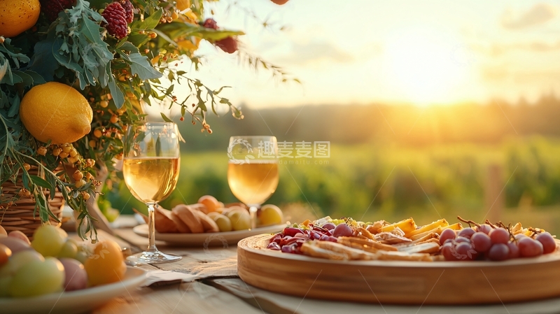 高清大图下载【趣麦麦图】美食野餐与夕阳美景