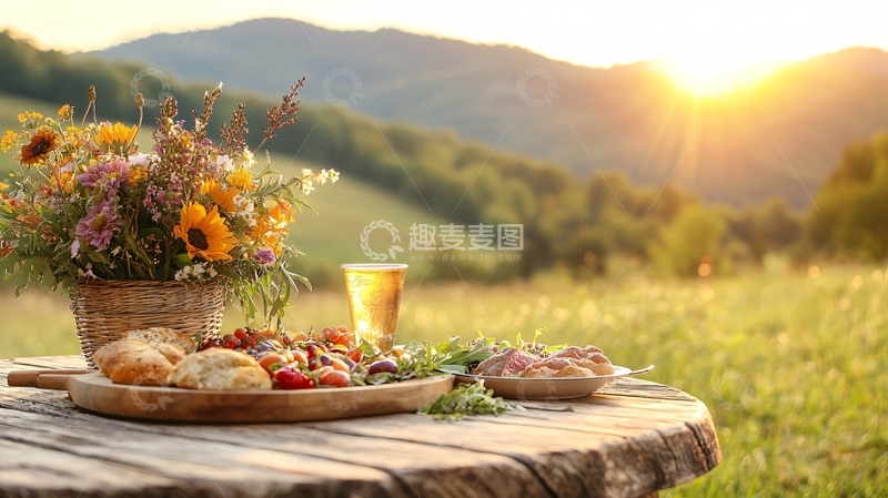 高清大图下载【趣麦麦图】阳光下的田园餐桌静物