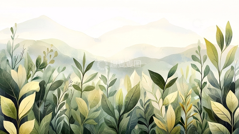 高清大图下载【趣麦麦图】清新淡雅水彩植物背景