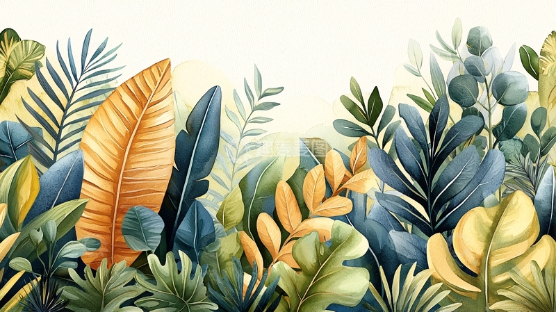 高清大图下载【趣麦麦图】热带植物叶子水彩画