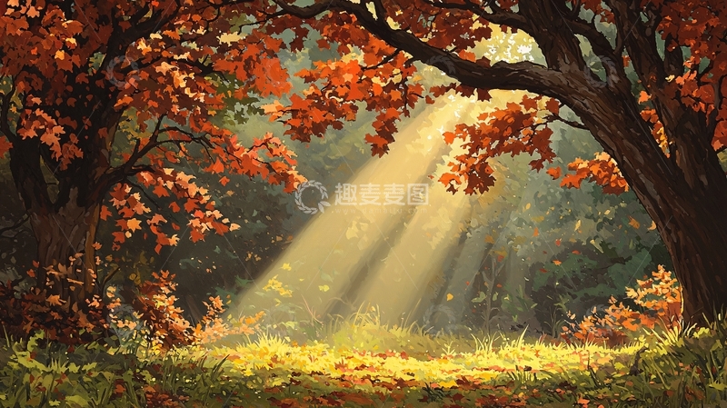 高清大图下载【趣麦麦图】秋日阳光穿过树林