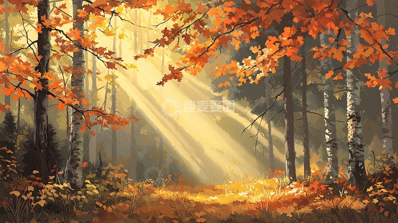 高清大图下载【趣麦麦图】阳光穿过秋天的森林