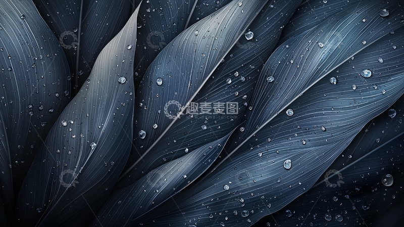 高清大图下载【趣麦麦图】深色叶片上的水珠特写