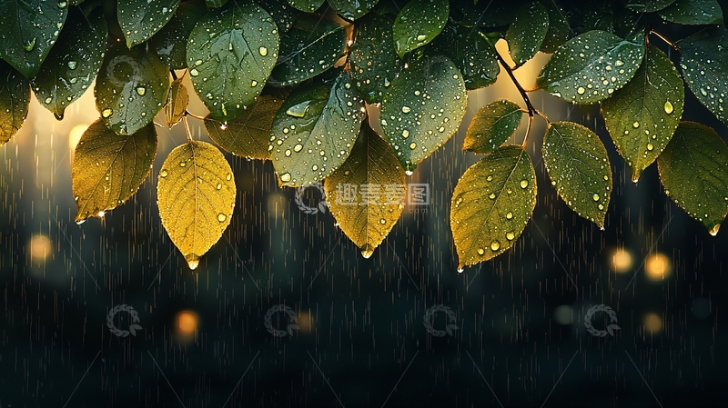 高清大图下载【趣麦麦图】绿叶水珠特写