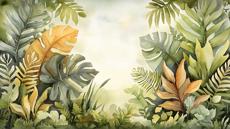 高清大图下载【趣麦麦图】热带雨林水彩风格背景