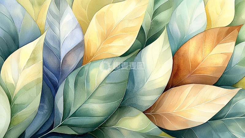 高清大图下载【趣麦麦图】水彩风格的叶片背景