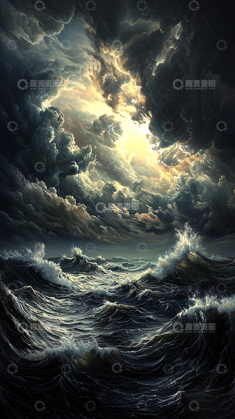 高清大图下载【趣麦麦图】暴风雨海面乌云压顶