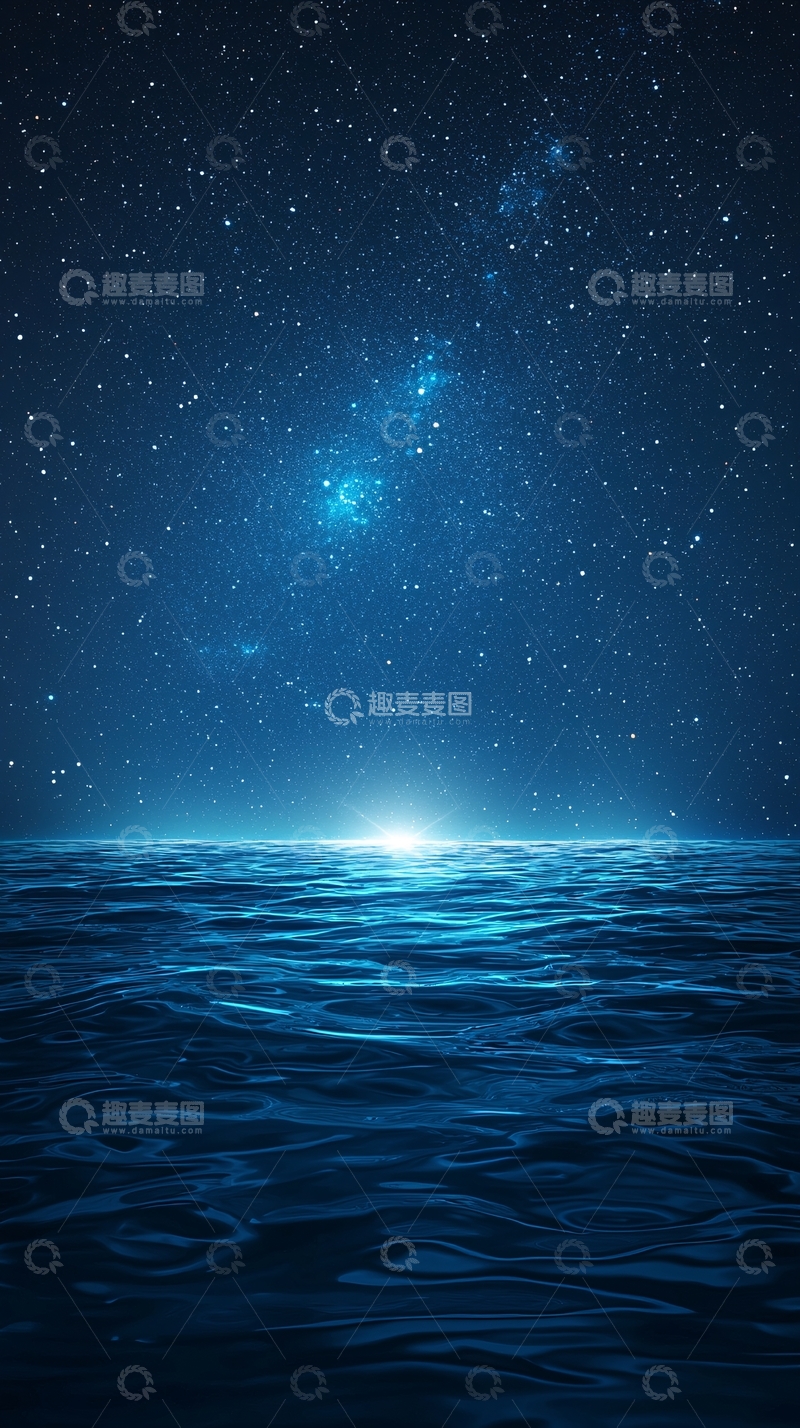 高清大图下载【趣麦麦图】深蓝色星空下的海面