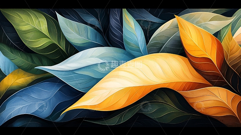 彩色叶子油画风格