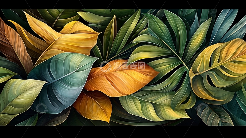 高清大图下载【趣麦麦图】色彩丰富的热带植物叶片