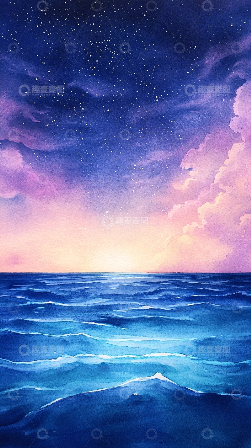 高清大图下载【趣麦麦图】星空下的海面