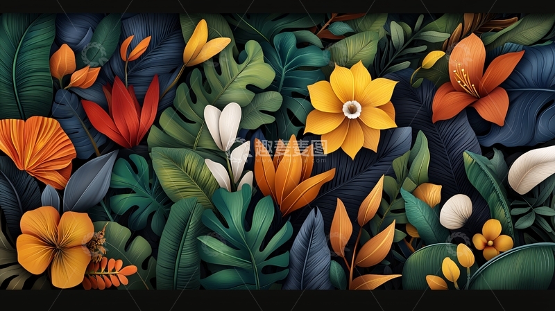 高清大图下载【趣麦麦图】热带花卉植物茂盛背景