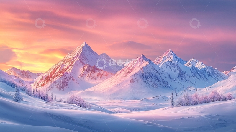 高清大图下载【趣麦麦图】雪山日出天空唯美梦幻