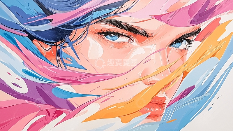 高清大图下载【趣麦麦图】多彩线条遮面女子