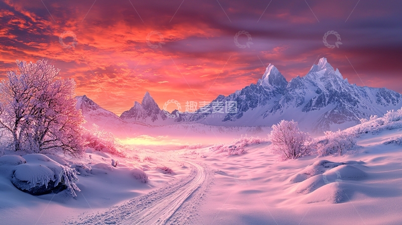 高清大图下载【趣麦麦图】雪山日落美景