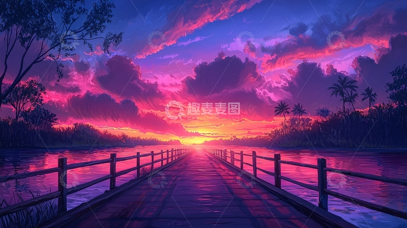 高清大图下载【趣麦麦图】桥梁上的绚丽日落