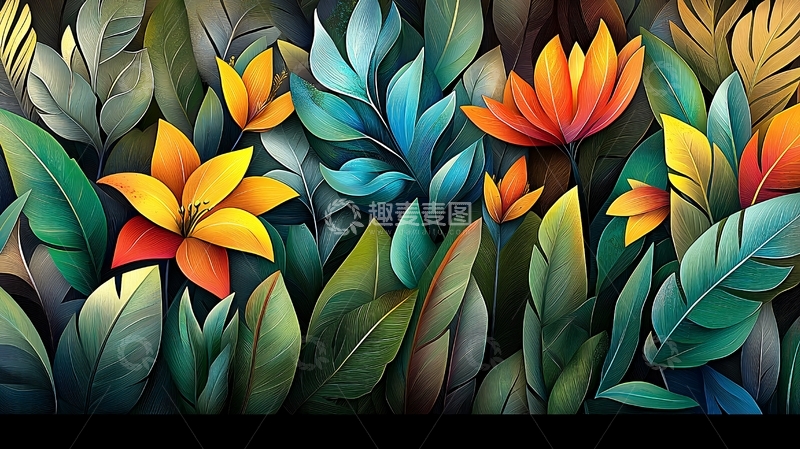 高清大图下载【趣麦麦图】繁茂的花卉叶片