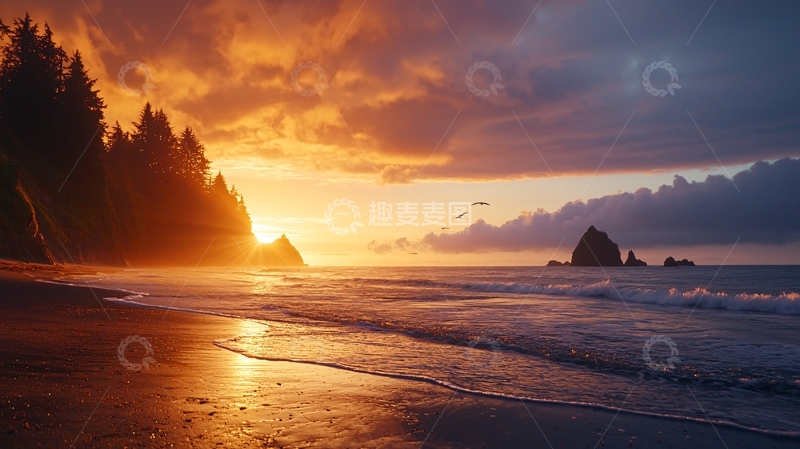 高清大图下载【趣麦麦图】海岸金色日落