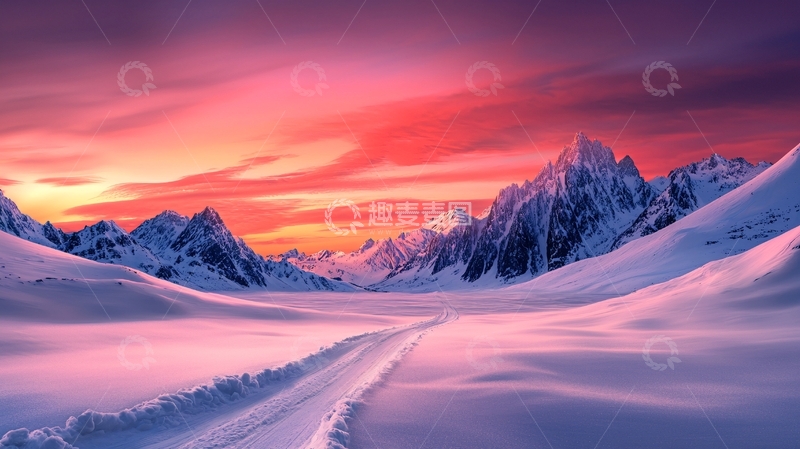 高清大图下载【趣麦麦图】雪山日落高清图片