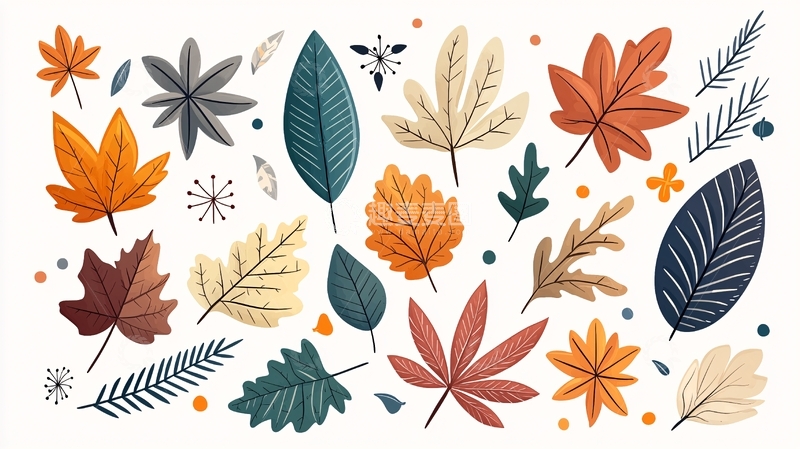 高清大图下载【趣麦麦图】秋季色彩缤纷的落叶图案