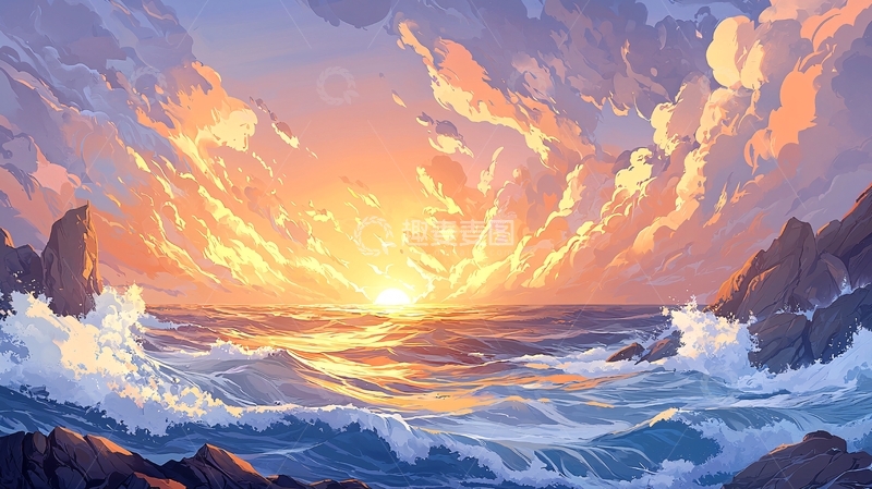 高清大图下载【趣麦麦图】壮丽海景日出图