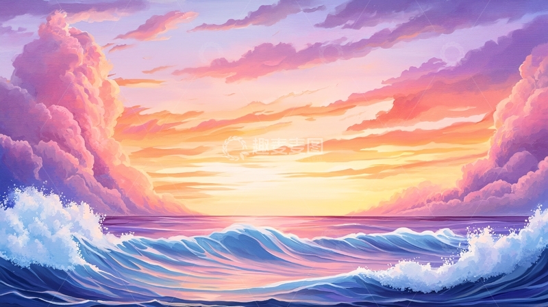 高清大图下载【趣麦麦图】海边日落的粉色天空