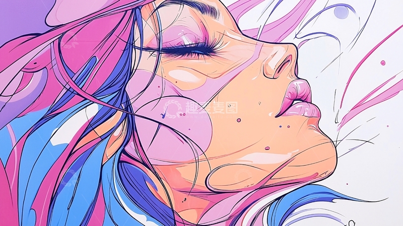 高清大图下载【趣麦麦图】粉色头发的女性插画