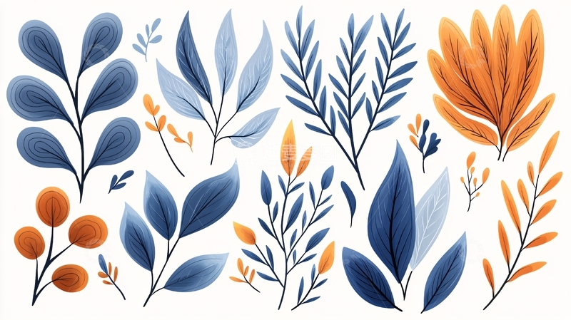 高清大图下载【趣麦麦图】水彩风格的植物叶子素材