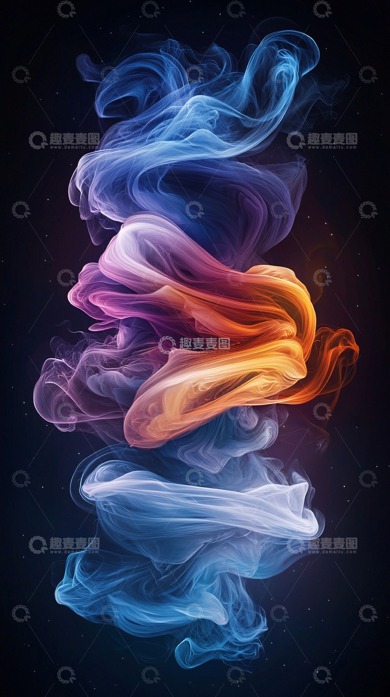 高清大图下载【趣麦麦图】彩色烟雾在黑暗中舞动