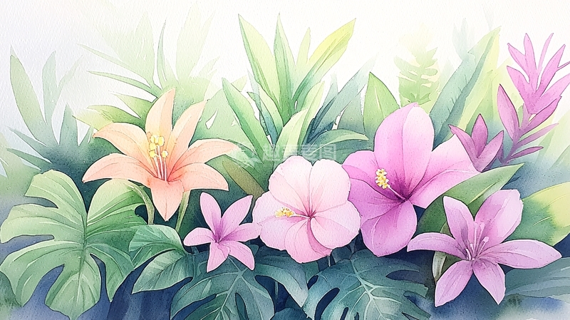 高清大图下载【趣麦麦图】水彩花卉植物背景
