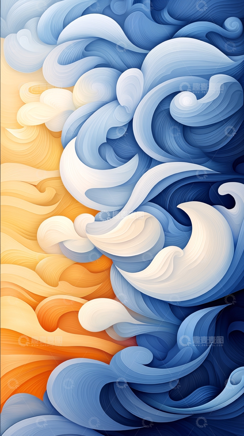 高清大图下载【趣麦麦图】抽象蓝橙色漩涡背景