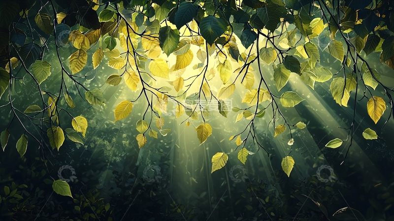 高清大图下载【趣麦麦图】阳光穿透树叶的森林