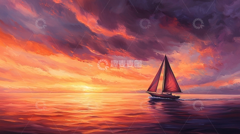 高清大图下载【趣麦麦图】帆船在日落时分航行