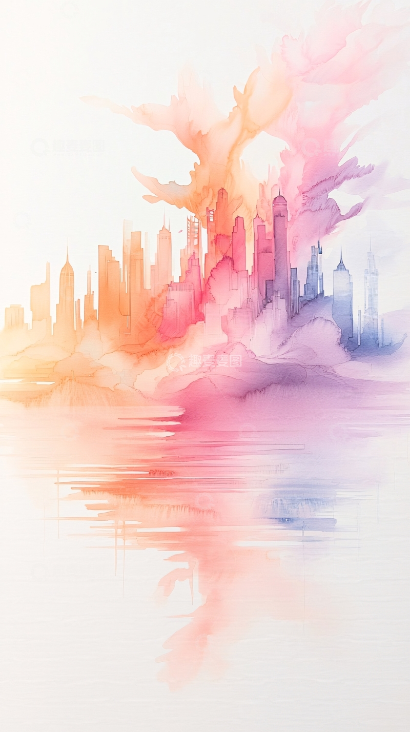 高清大图下载【趣麦麦图】水彩城市剪影