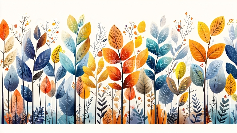 高清大图下载【趣麦麦图】彩色树叶植物水彩背景