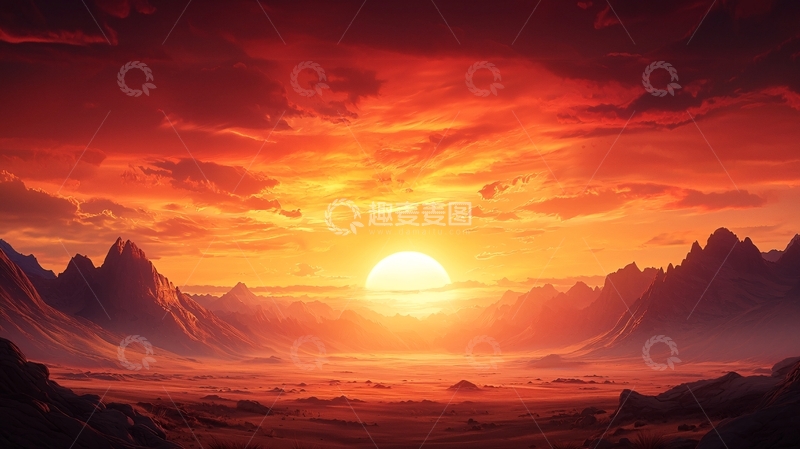 高清大图下载【趣麦麦图】壮丽日落山景