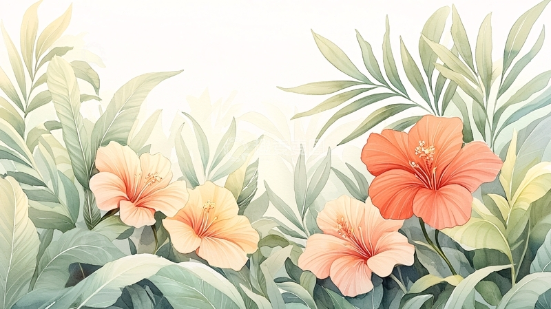 高清大图下载【趣麦麦图】水彩花卉植物背景