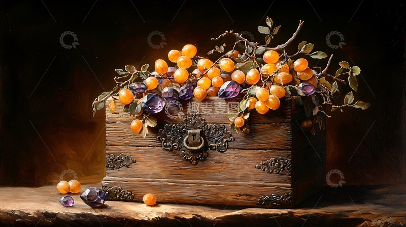 高清大图下载【趣麦麦图】复古宝箱水果静物